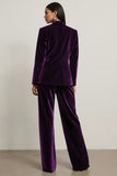 Dark Purple 2 Piece Notched Lapel Velvet Long Sleeves Prom Suits
