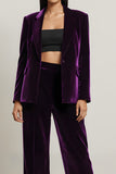 Dark Purple 2 Piece Notched Lapel Velvet Long Sleeves Prom Suits