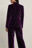 Dark Purple 2 Piece Notched Lapel Velvet Long Sleeves Prom Suits