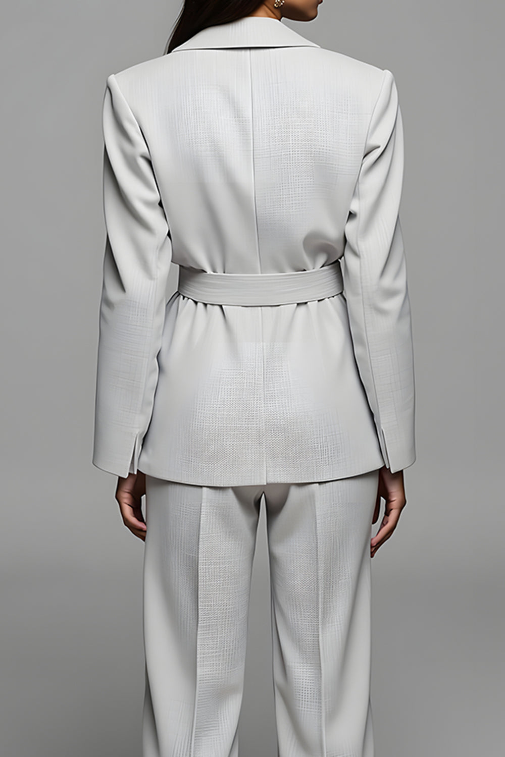 Grey 2 Piece Notched Lapel Long Sleeves Business Suits with Belt