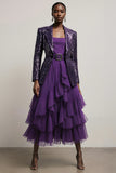 Sparkly Dark Purpke Sequin 2 Piece Notched Lapel Long Sleeves Prom Suits