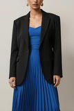 Black and Blue 2 Piece Notched Lapel Long Sleeves Pleated Midi Business Suits