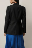 Black and Blue 2 Piece Notched Lapel Long Sleeves Pleated Midi Business Suits