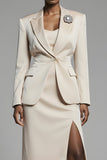 Champagne 2 Piece Peak Lapel Long Sleeves Pencil Midi Business Suits