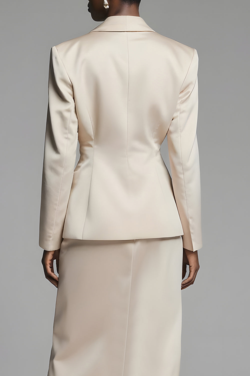 Champagne 2 Piece Peak Lapel Long Sleeves Pencil Midi Business Suits