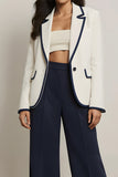 White and Blue 2 Piece Notched Lapel Long Sleeves Business Suits