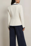 White and Blue 2 Piece Notched Lapel Long Sleeves Business Suits
