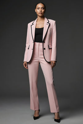 Pink Notched Lapel 2 Piece Slim Fit Long Sleeves Prom Suits