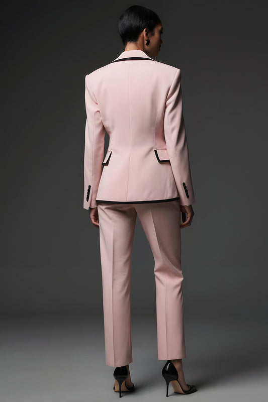 Pink Notched Lapel 2 Piece Slim Fit Long Sleeves Prom Suits