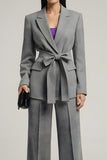 Grey Notched Lapel Long Sleeves Business Suits with Belt