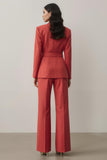Red Notched Lapel 2 Piece Long Sleeves Prom Suits with Belt