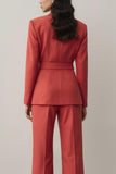 Red Notched Lapel 2 Piece Long Sleeves Prom Suits with Belt