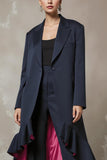 Navy Notched Lapel 2 Piece Long Sleeves Business Suits with Ruffles
