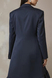 Navy Notched Lapel 2 Piece Long Sleeves Business Suits with Ruffles