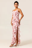Blush Ruffled Flower Sheath Long Wedding Guest Dress with Slit