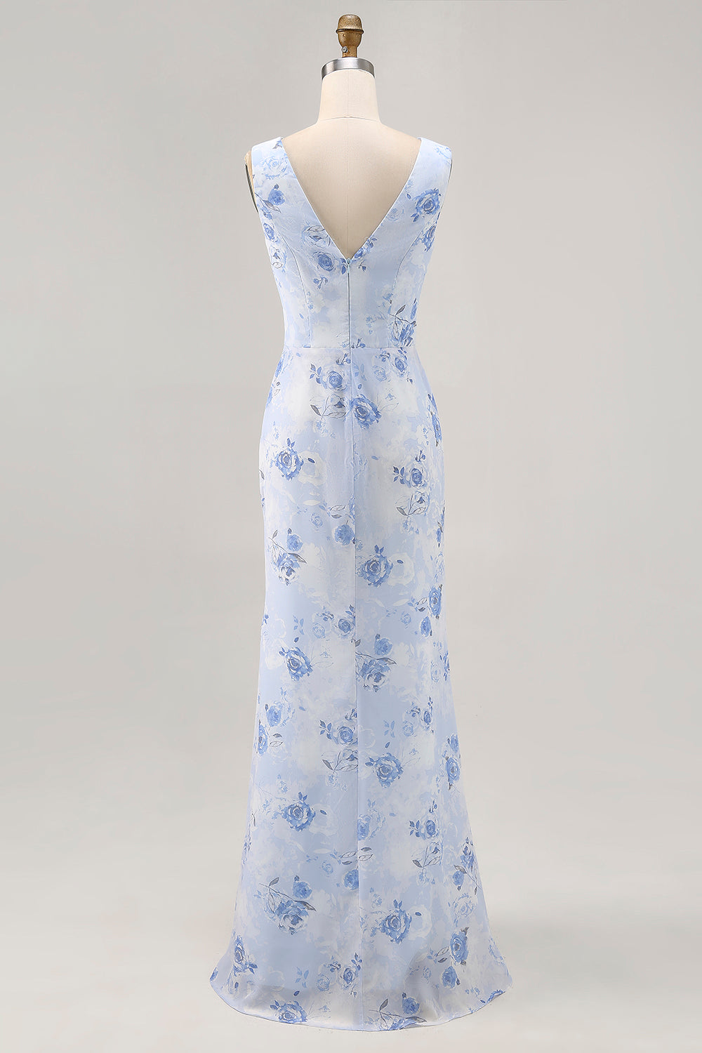 Blue Mermaid Chiffon Floral Long Wedding Guest Dress
