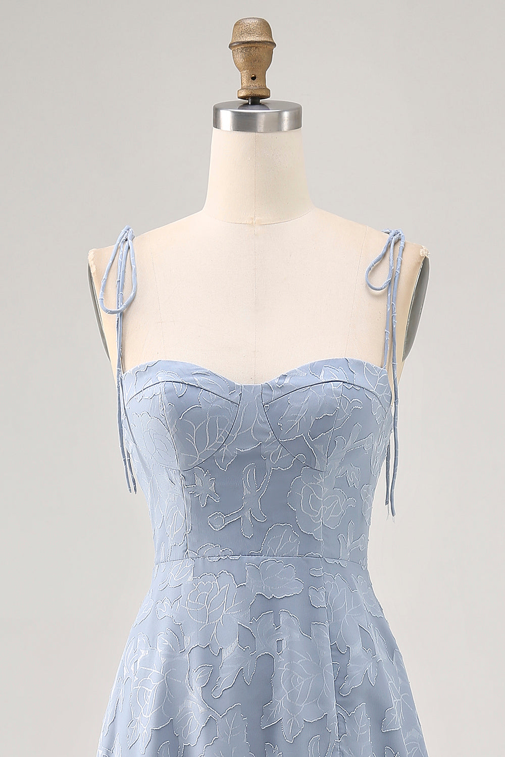 Dusty Blue Lace Spaghetti Straps Midi Wedding Guest Dress with Slit