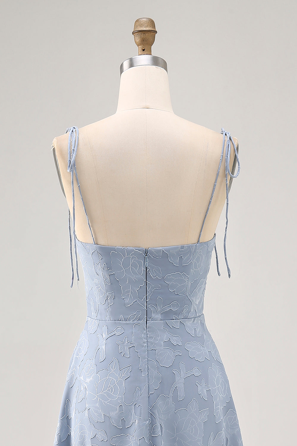 Dusty Blue Lace Spaghetti Straps Midi Wedding Guest Dress with Slit