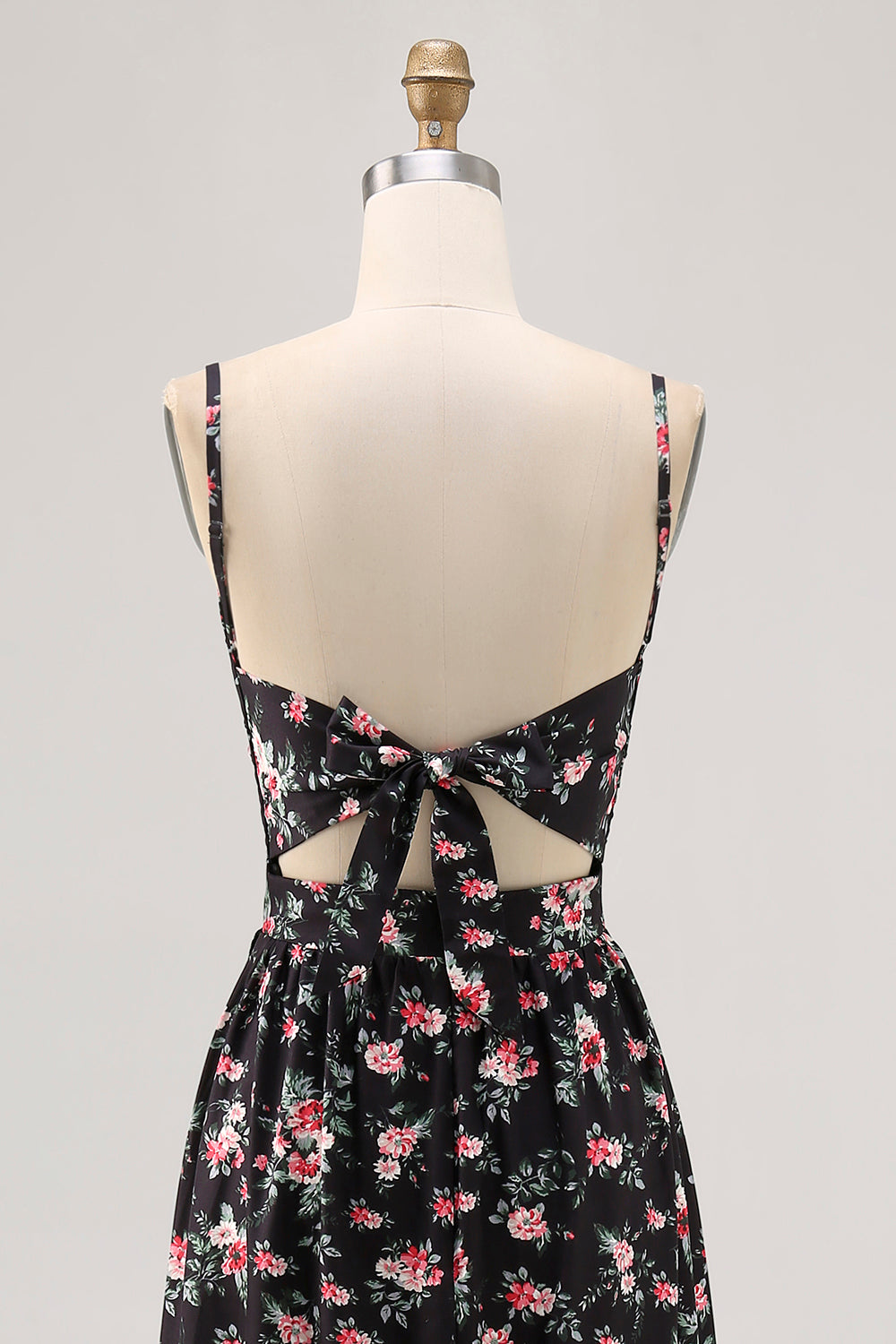 Black Floral Cut Out A Line Long Wedding Guest Dress with Slit