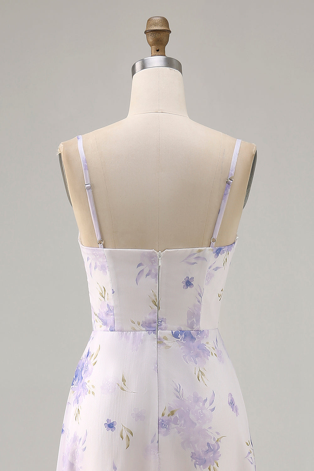 Lavender Floral Cut Out Ruched Long Wedding Guest Dress with Slit