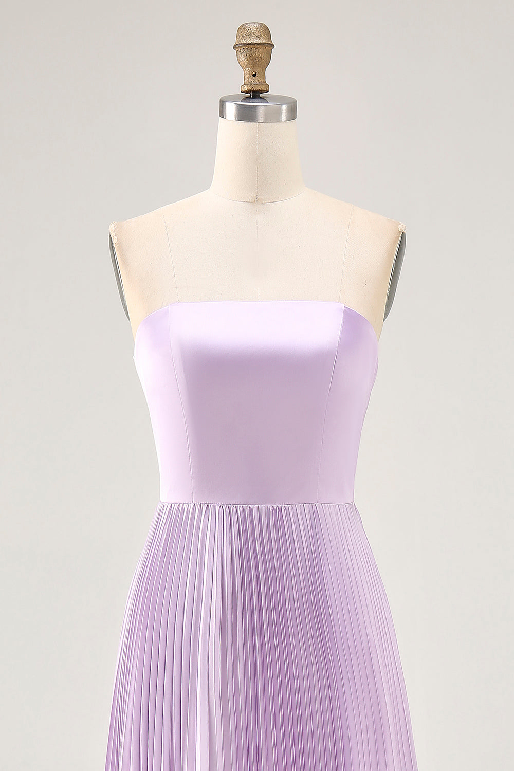 Lilac Strapless A Line Long Bridesmaid Dress with Pleats