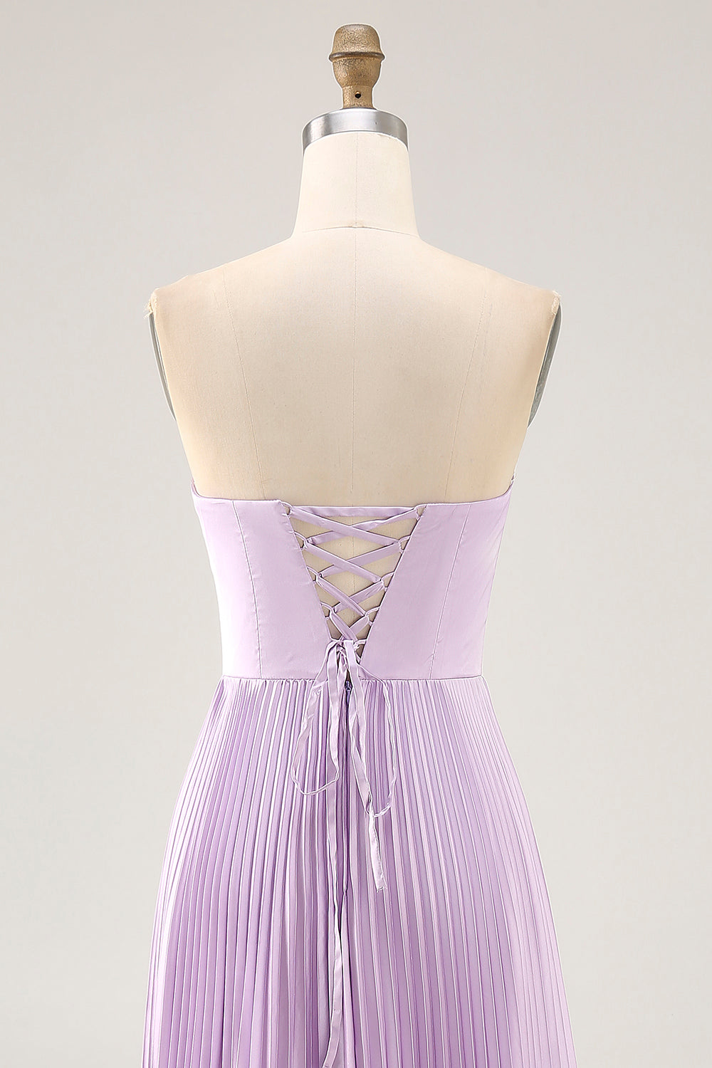 Lilac Strapless A Line Long Bridesmaid Dress with Pleats
