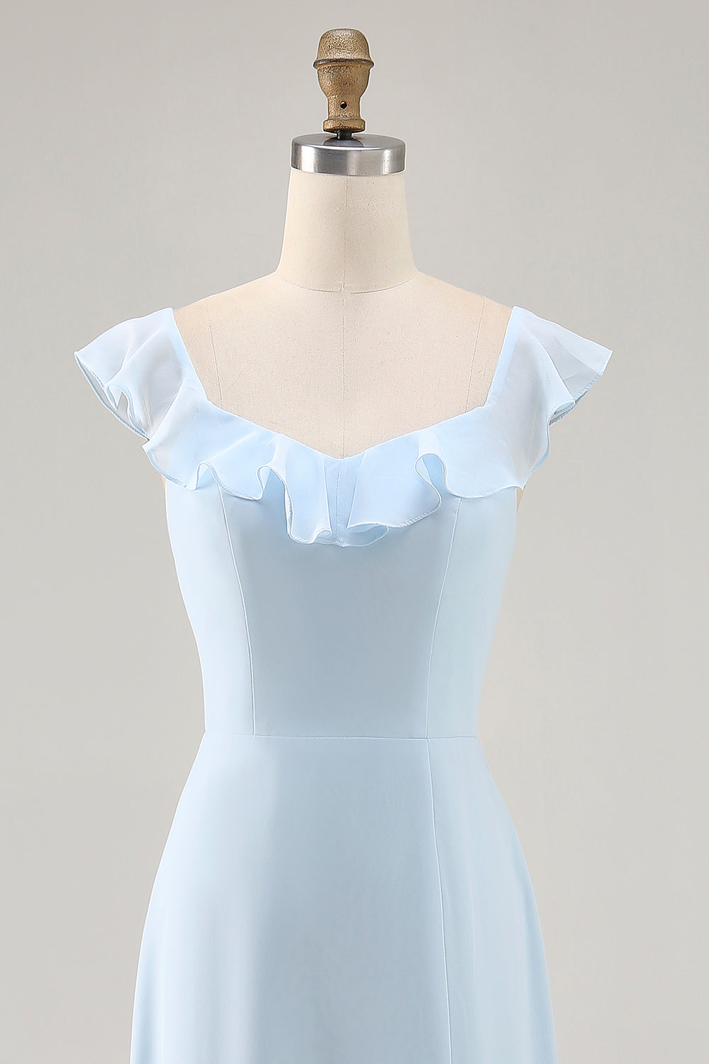 Sky Blue Chiffon Tiered Asymmetrical Bridesmaid Dress with Ruffles