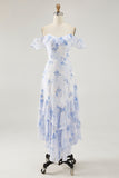 Pink Floral Chiffon Tiered Asymmetrical Wedding Guest Dress with Ruffles