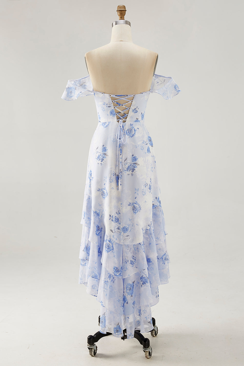 Pink Floral Chiffon Tiered Asymmetrical Wedding Guest Dress with Ruffles
