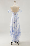 Pink Floral Chiffon Tiered Asymmetrical Wedding Guest Dress with Ruffles