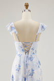 Pink Floral Chiffon Tiered Asymmetrical Wedding Guest Dress with Ruffles
