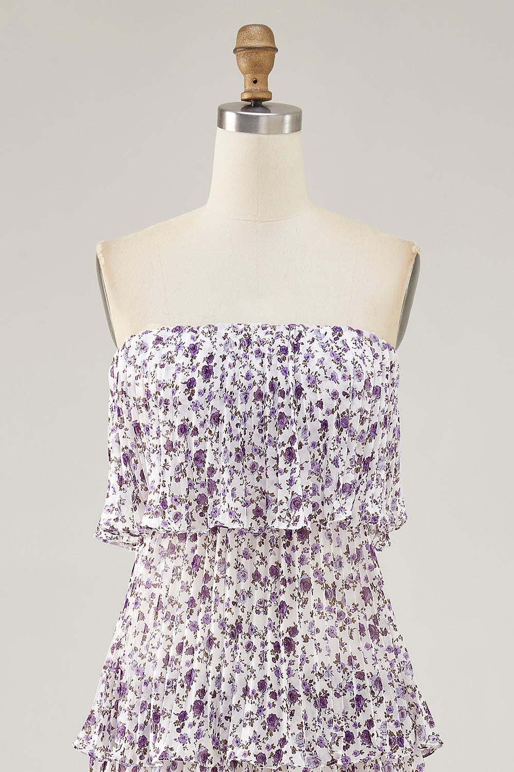 Purple Floral Chiffon Tiered Long Wedding Guest Dress with Ruffles