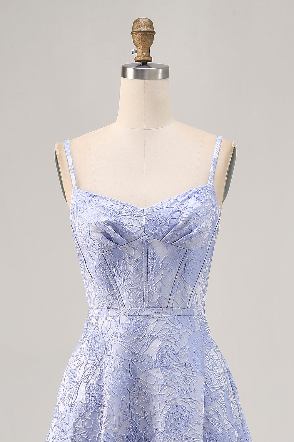 Blue Floral Jacquard Corset Long Wedding Guest Dress with Slit
