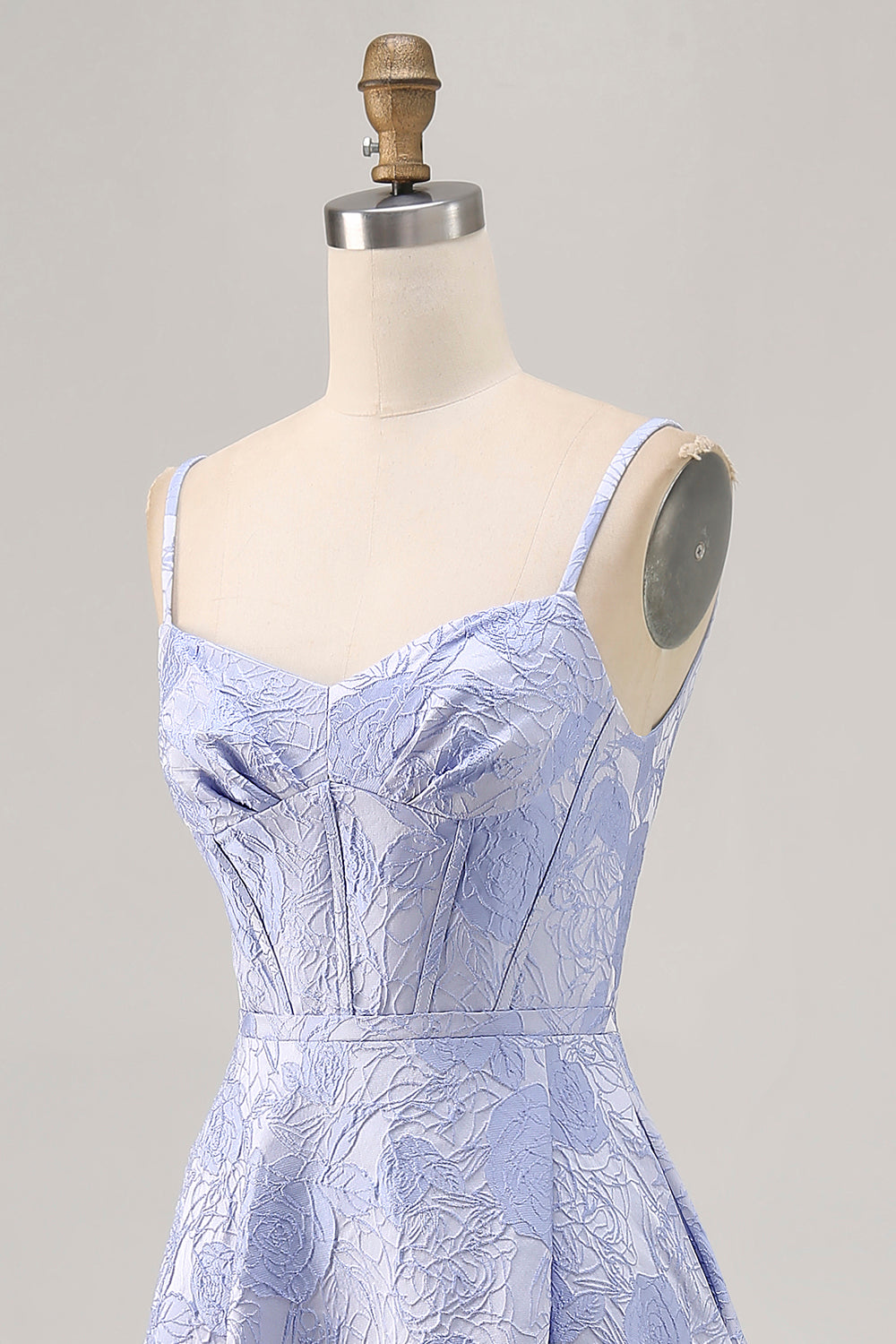 Blue Floral Jacquard Corset Long Wedding Guest Dress with Slit