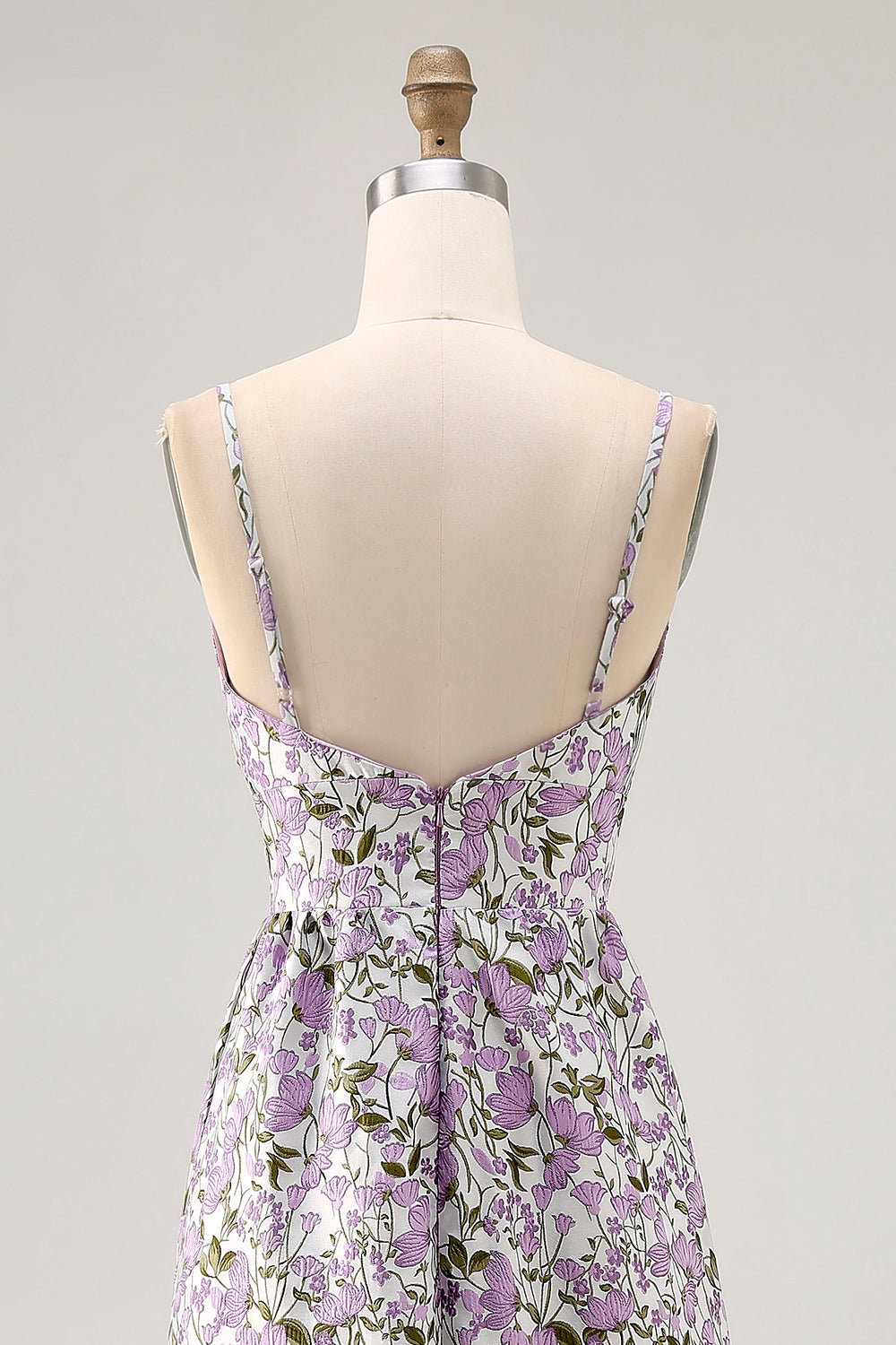 Purple Floral Ruched Spaghetti Straps Long Wedding Guest Dress