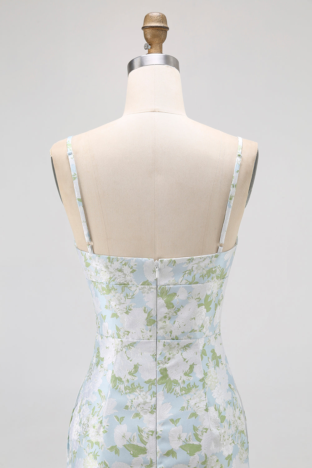 White Sage Floral Spaghetti Straps Long Bridesmaid Dress with Slit