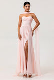 Blush Chiffon Corset Neck Scarf Long Bridesmaid Dress with Slit
