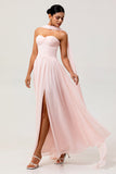 Blush Chiffon Corset Neck Scarf Long Bridesmaid Dress with Slit