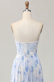 Dusty Rose Floral Corset Neck Scarf Long Wedding Guest Dress with Slit