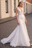 Ivory Mermaid Chiffon Sweep Train Wedding Dress with Lace