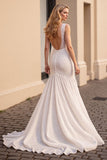 Ivory Mermaid Chiffon Sweep Train Wedding Dress with Lace