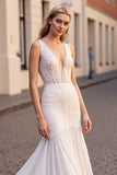 Ivory Mermaid Chiffon Sweep Train Wedding Dress with Lace
