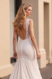 Ivory Mermaid Chiffon Sweep Train Wedding Dress with Lace