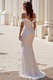 Ivory Mermaid Ruched Chiffon Sweep Train Wedding Dress with Slit