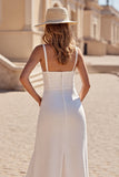 Ivory Boho Satin Sheath Sweep Train Wedding Dress