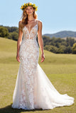 Ivory Mermaid Lace Corset Sweep Train Wedding Dress