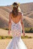 Tulle Ivory Mermaid Sweep Train Wedding Dress with Lace