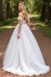Tulle Ivory A-Line Sweep Train Wedding Dress with Slit