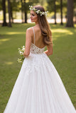 Ivory Tulle Corset Sweep Train Wedding Dress with Appliques