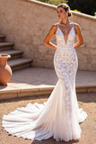 Lace Corset Mermaid Spaghetti Straps Ivory Sweep Train Wedding Dress